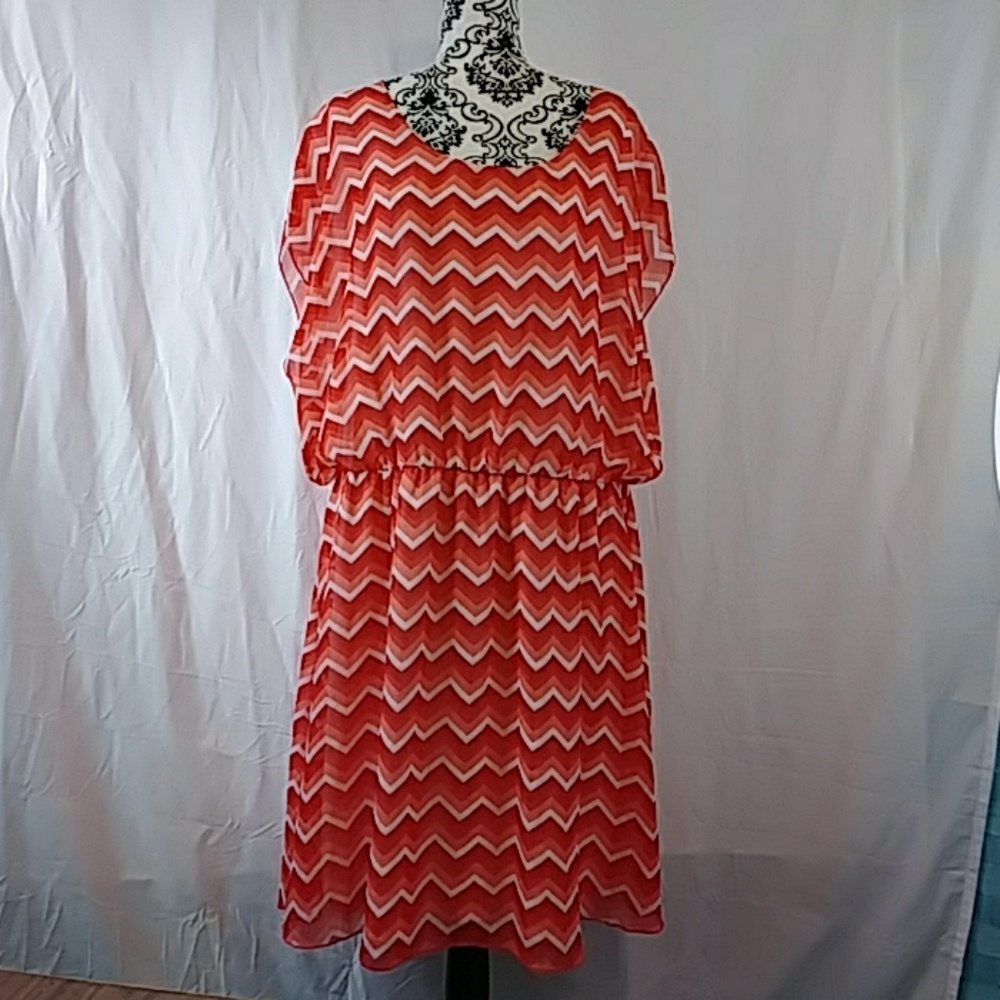 Tacera Orange/White Chevron Dress 3X